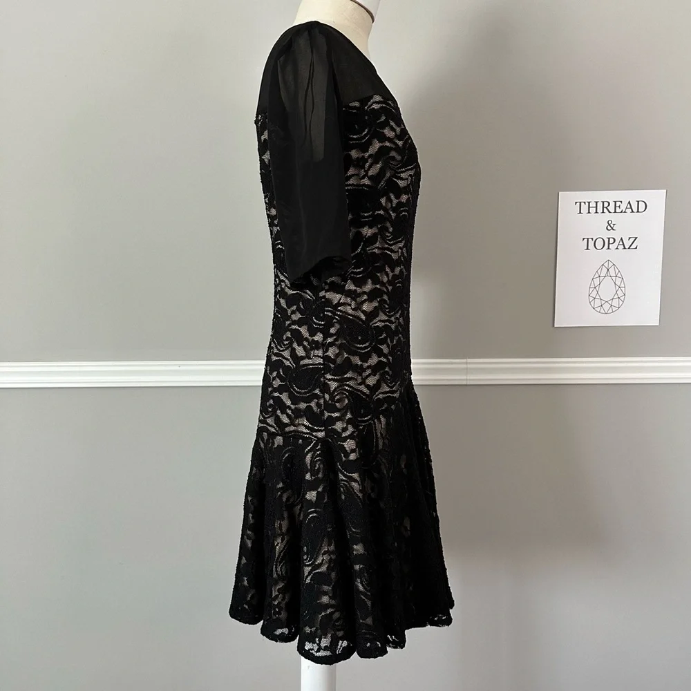Vintage Y2K Black Lace Drop Waist Whimsigoth Dark Fairy Dress 10